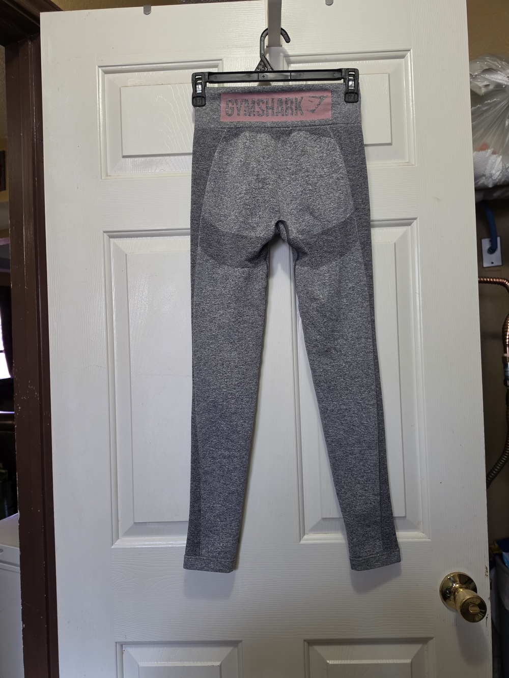 Gymshark Women Grey Seamless Leggings with Pink Logo